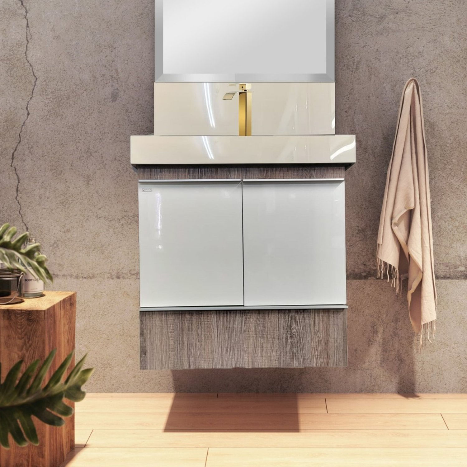 Gabinete Suspenso Para Banheiro Tn 57cm Bumi Rústico