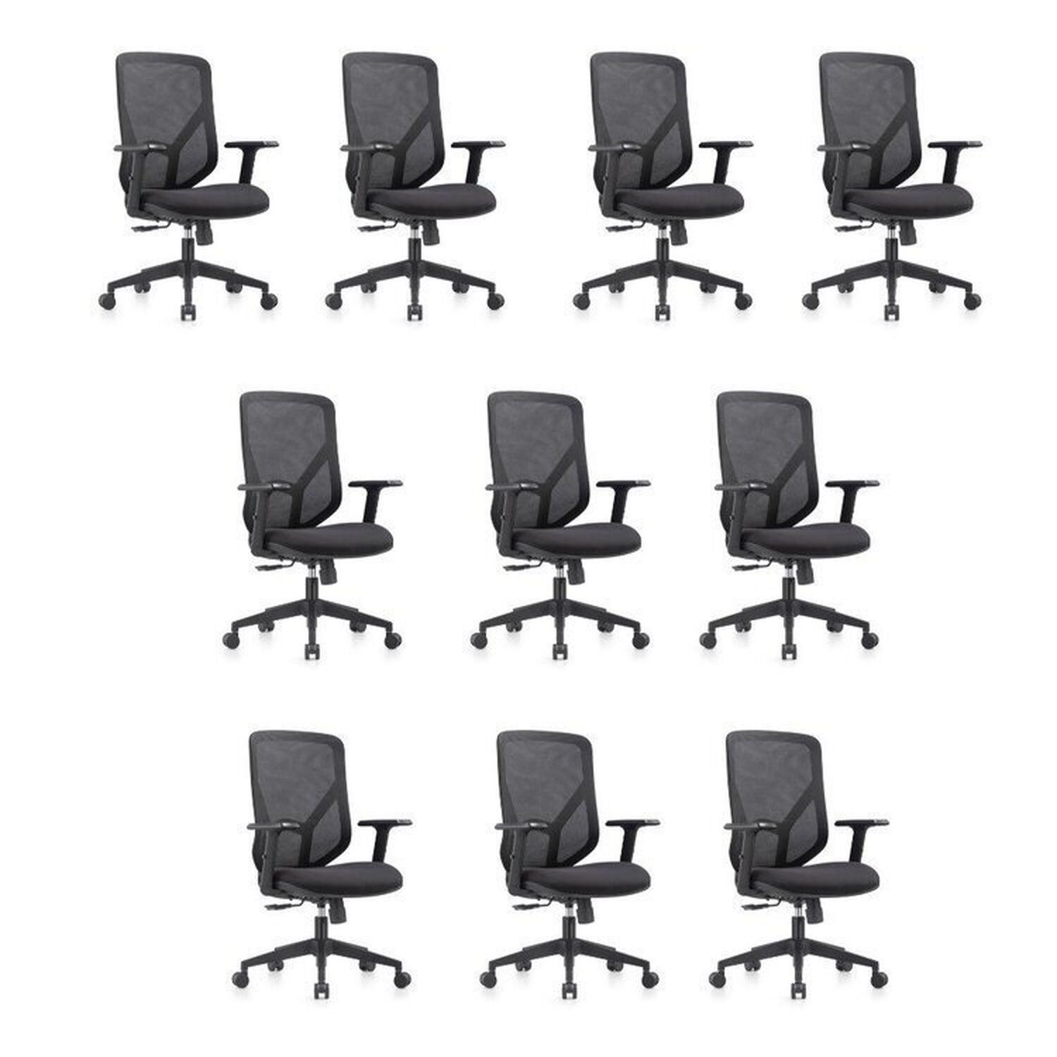 Kit 10 Cadeiras Escritório Diretor Nr17 Tela Mesh Alpha Preto