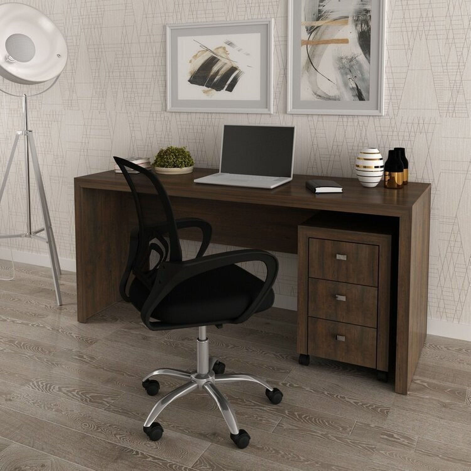 Kit 2 Peças Com Escrivaninha 163cm Me4109 E Gaveteiro Me4108 Rústico