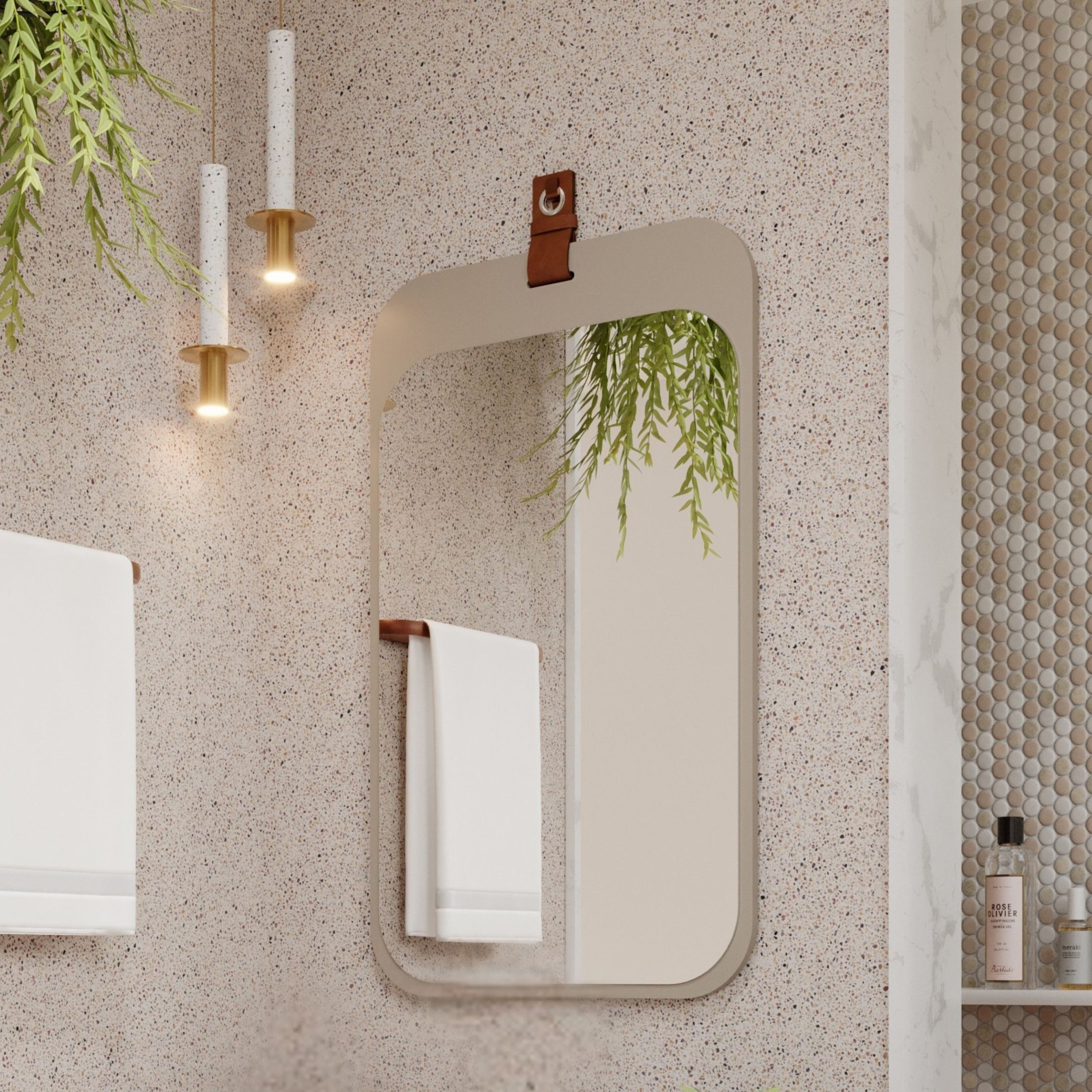 Espelheira Para Banheiro Alça Em Couro Monet Espresso Móveis Cappuccino