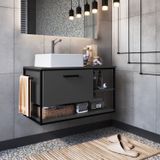 Gabinete Suspenso Para Banheiro 80cm Com Cuba Preto/grafite