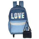 Mochila Escolar Feminina Glitter Love Com Lancheira Térmica