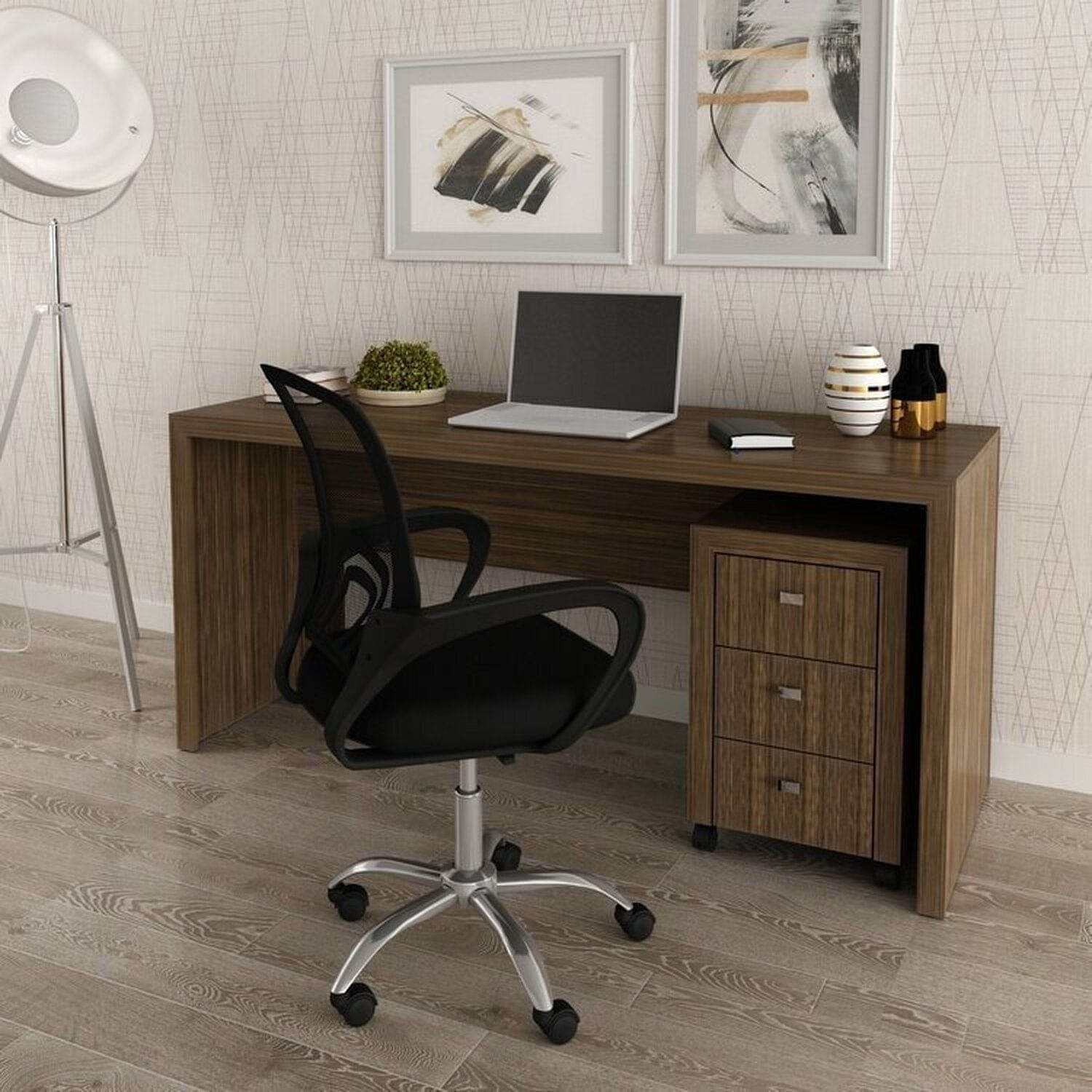 Kit 2 Peças Com Escrivaninha 163cm Me4109 E Gaveteiro Me4108 Nogal