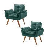 Kit 2 Poltronas Em Veludo Base Palito Quadrada Opalla Prime Verde/verde