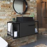 Gabinete Suspenso Para Banheiro 80cm P1019 Com Cuba Ametista Preto/grafite