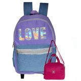 Mochila Escolar Feminina Glitter Love Com Lancheira Térmica