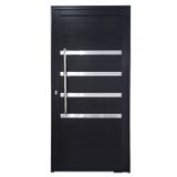 Porta Pivotante De Alumínio 210 X 100cm Com Friso 30 Esquerda Esquadrias Bergamo Preto