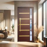 Porta De Aluminio Pivotante Lambril 210x120cm Com Puxador Super Miraggio Brimak Marrom Corten Dourado