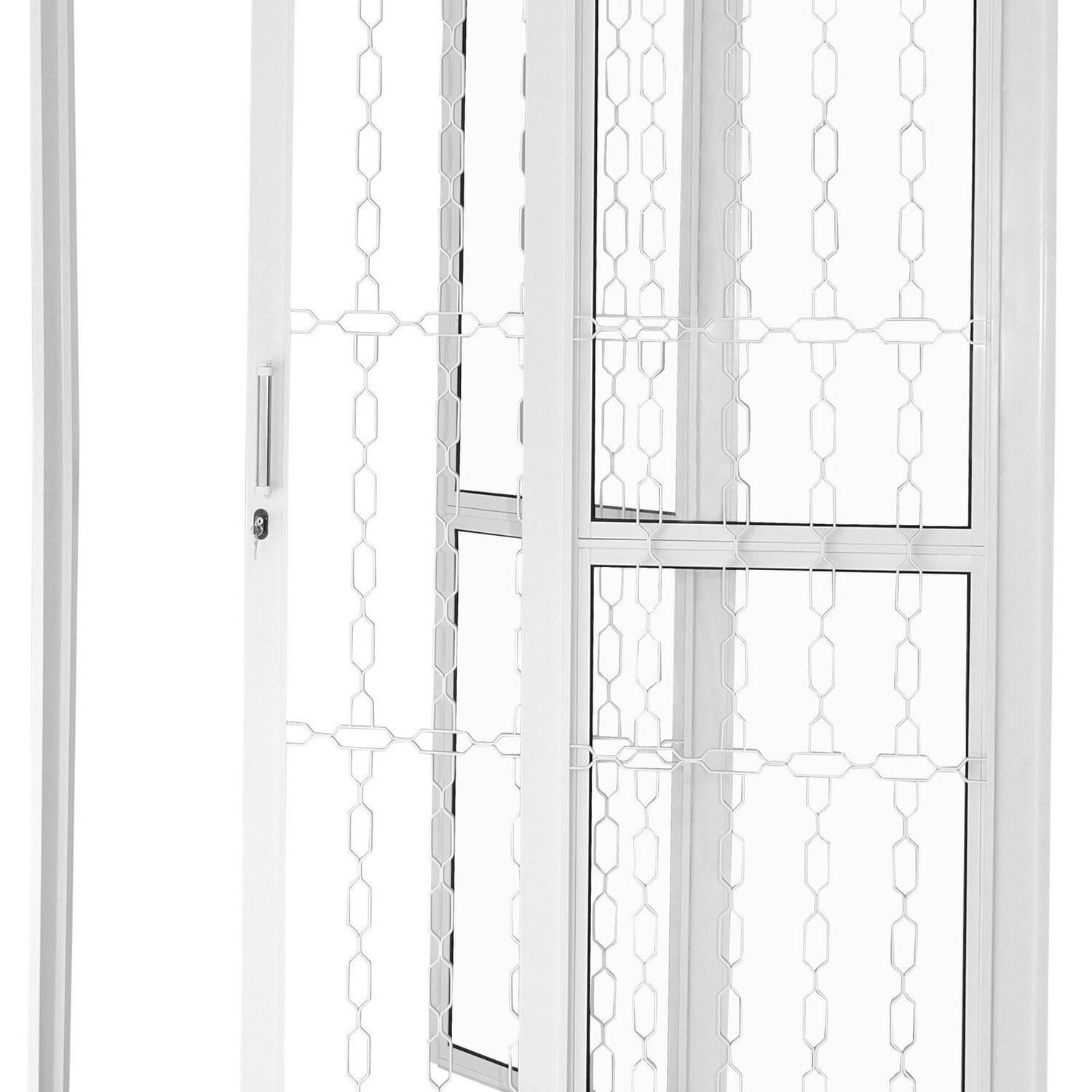 Porta De Correr De Aço 215x160cm Pantografica Grade Elo Ideal Crv Esquadrias Branco