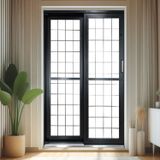 Porta De Correr De Aço 215x160cm Pantografica Grade Quadrada Ideal Crv Esquadrias Preto