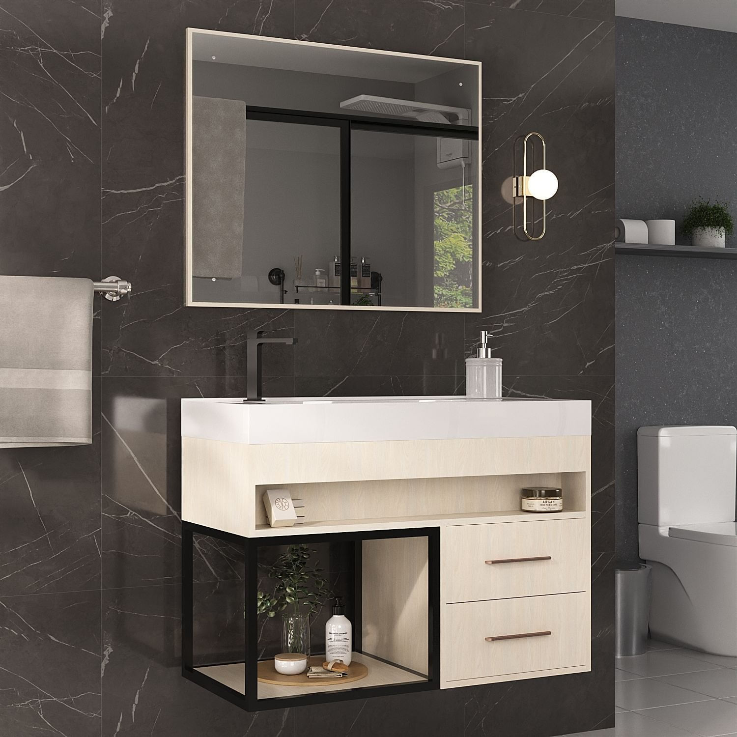 Conjunto Balcão Para Banheiro Com Espelheira New 80 Carvalho