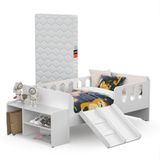 Cama Infantil Montessoriana Baby Conforto Colchão Juvenil Escorregador E Sapateira Quarto Criança Branco
