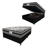 Cama Box Baú Casal Colchão Gazin Com Molas Ensacadas Rubi 138x188x73cm Suede Preto/cinza
