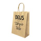 10 Sacola De Papel Kraft Deus É Bom O Tempo Todo 24x10x33cm