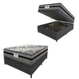 Cama Box Baú Casal Colchão Gazin Com Molas Ensacadas Rubi 138x188x73cm Suede Cinza/preto