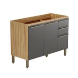 Balcão De Cozinha Para Pia 120cm Com 3 Portas 2 Gavetas Sem Tampo 100% Mdf Itália Amêndoa/cinza