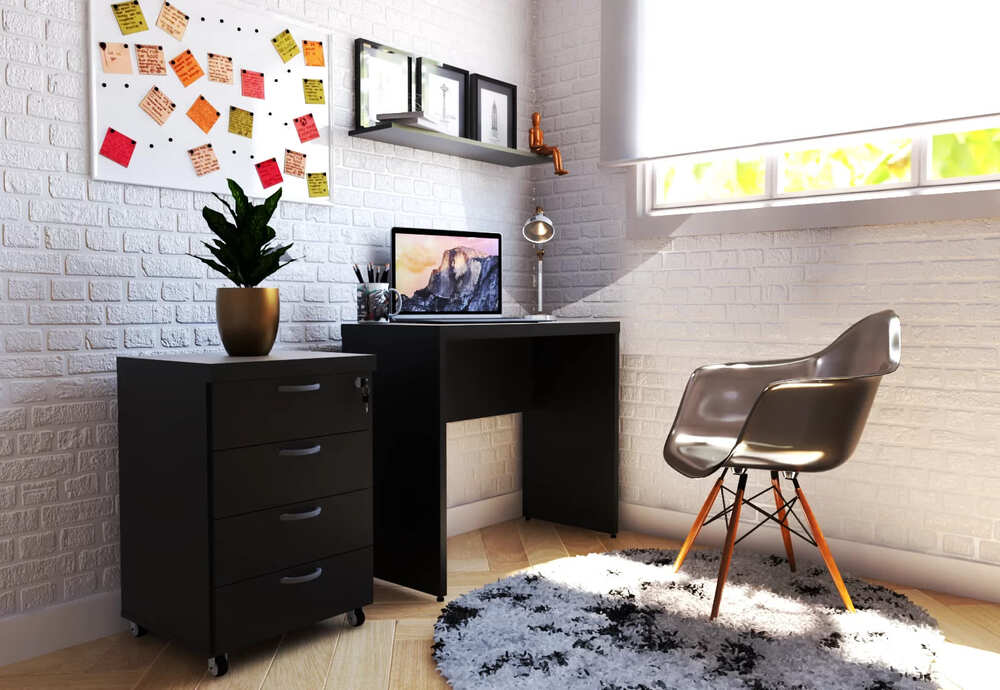 Mesa De Escritório Natus 40mm 90 Cm 42 Cm Bramov Móveis Preto