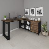 Escrivaninha Para Escritório Em L 3 Gavetas 4 Nichos Home Office Artany Ipê/preto
