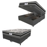 Cama Box Baú Casal King Colchão Gazin Com Molas Ensacadas Rubi 193x203x73cm Suede Cinza/preto
