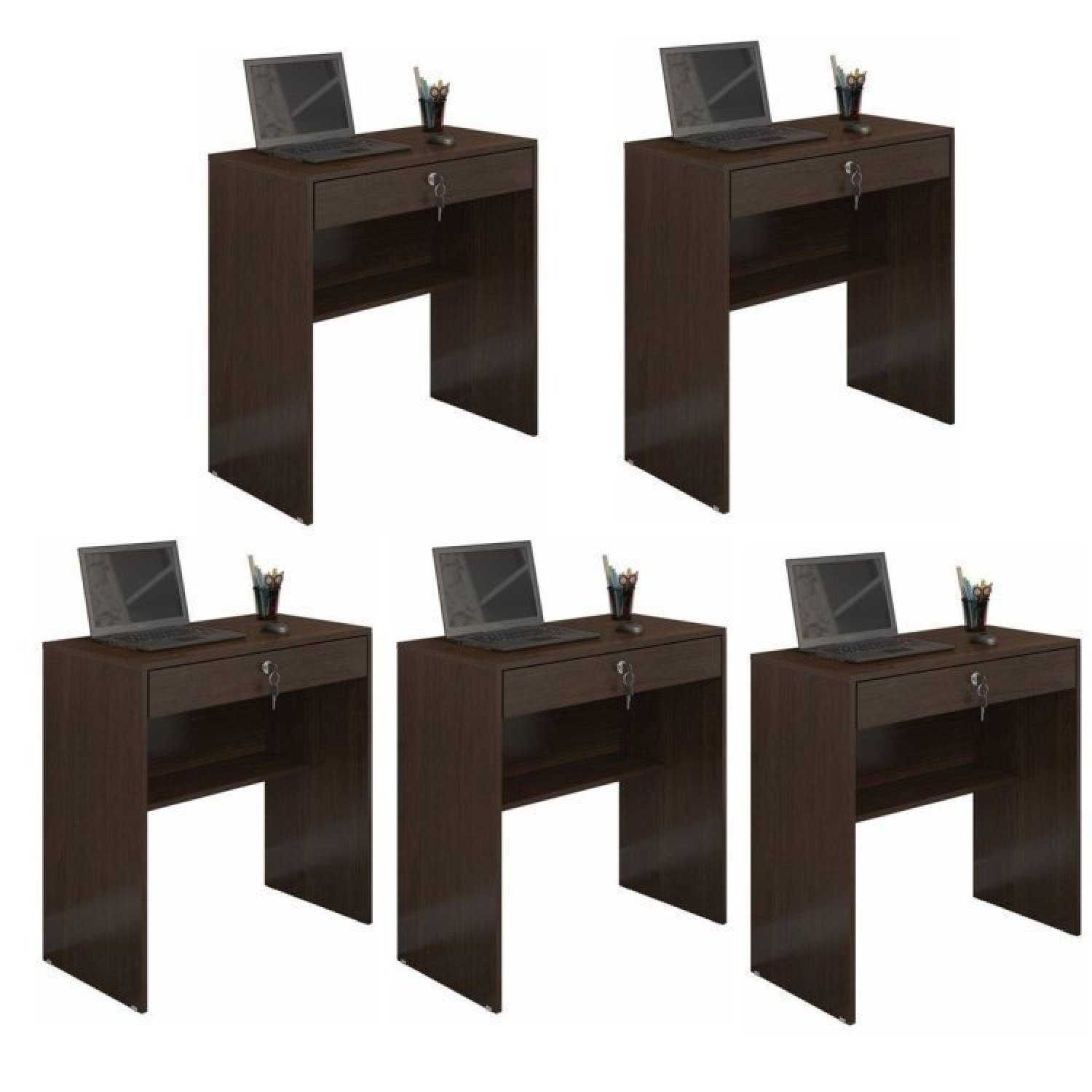 Kit 5 Escrivaninhas 72cm 1 Gaveta Com Chave Andorinha