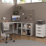 Kit 2 Peças Com Escrivaninha Em L 8 Nichos E Gaveteiro Bit Organizador 4 Gavetas Com Chave Branco