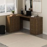 Mesa Para Escritório Em L Com 3 Gavetas E Armários Me4100 Tecno Mobili Nogal