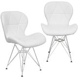 Kit 2 Cadeiras Charles Eames Slim Eiffel Base Metal Cromado - Branco