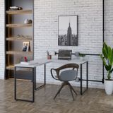 Mesa De Escritório Em L Estilo Industrial 120x150cm Kuadra Branco Chess
