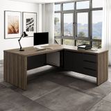 Mesa Para Escritório Em L 180x190cm 2 Portas 3 Gavetas Y37 Artany Nogal/preto