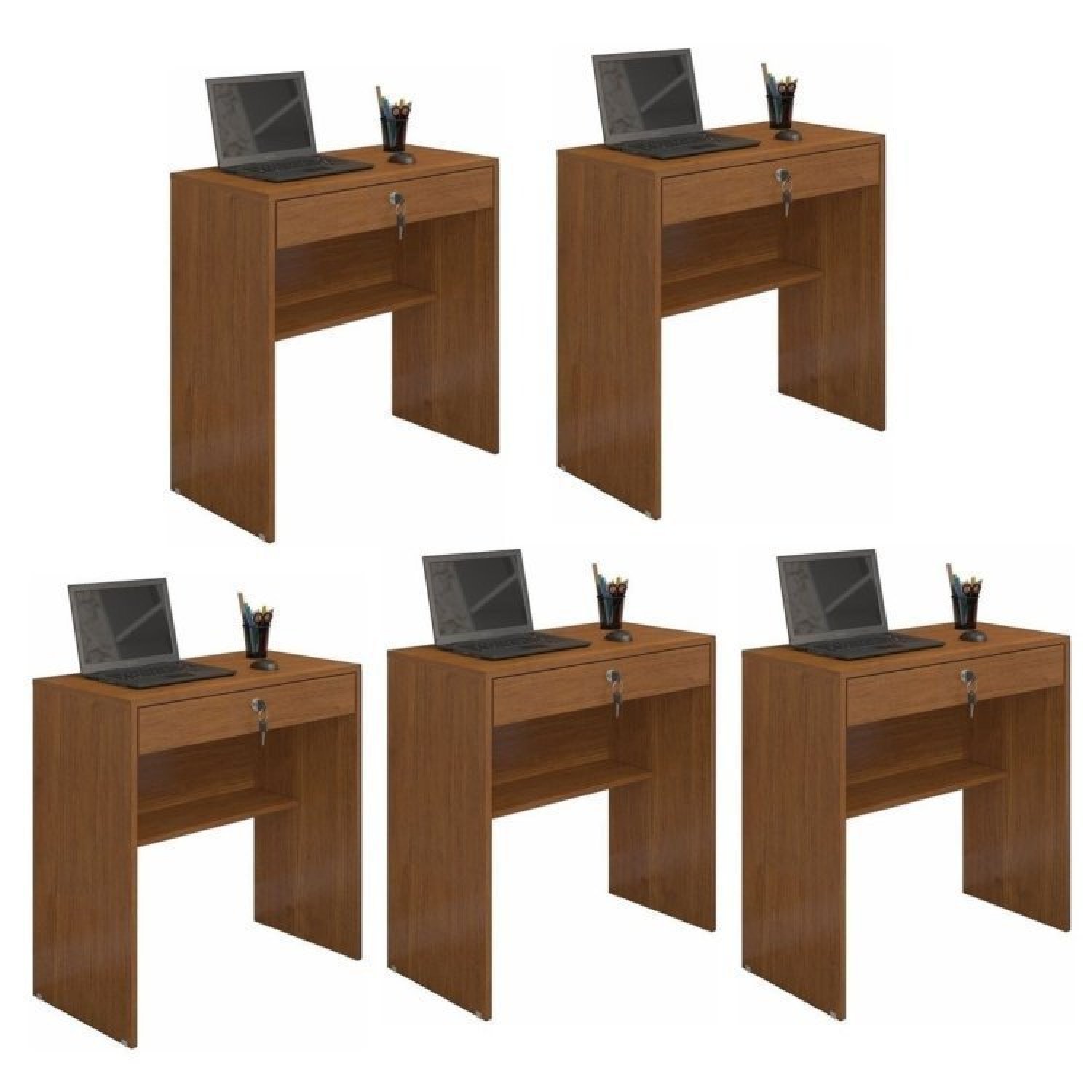 Kit 5 Escrivaninhas 72cm 1 Gaveta Com Chave Andorinha