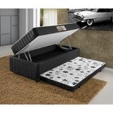 Colchão Solteiro Elite 3em1 Colchão Espuma D28 + Baú Profudidade 17 Cm + Cama Auxiliar 88x58x188 - Preto