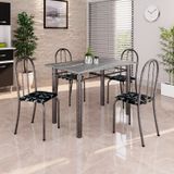 Conjunto De Mesa Tubular 100cm X 60cm Tampo Em Granito Com 4 Cadeiras Preto /prata