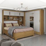 Guarda-roupa Casal Modulado 4 Portas Com Cama Santiago 3 Portas Com Espelho 5 Gavetas Cinamomo/off White