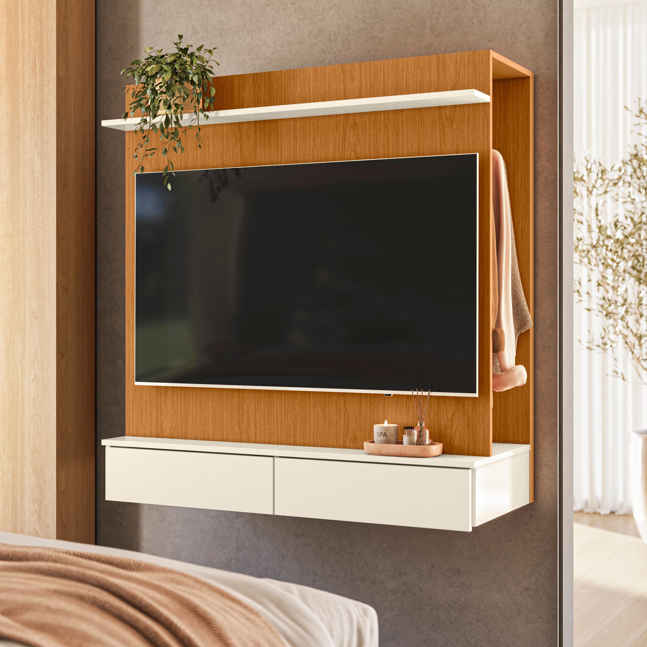 Painel Para Tv Até 42 Polegadas Com Closet Nicho Elegance Cinamomo/off White
