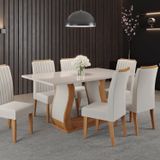 Conjunto Mesa De Jantar Retangular Manuela 160cm X 80cm Com Vidro E 6 Cadeiras Mel /off White/ Marfim