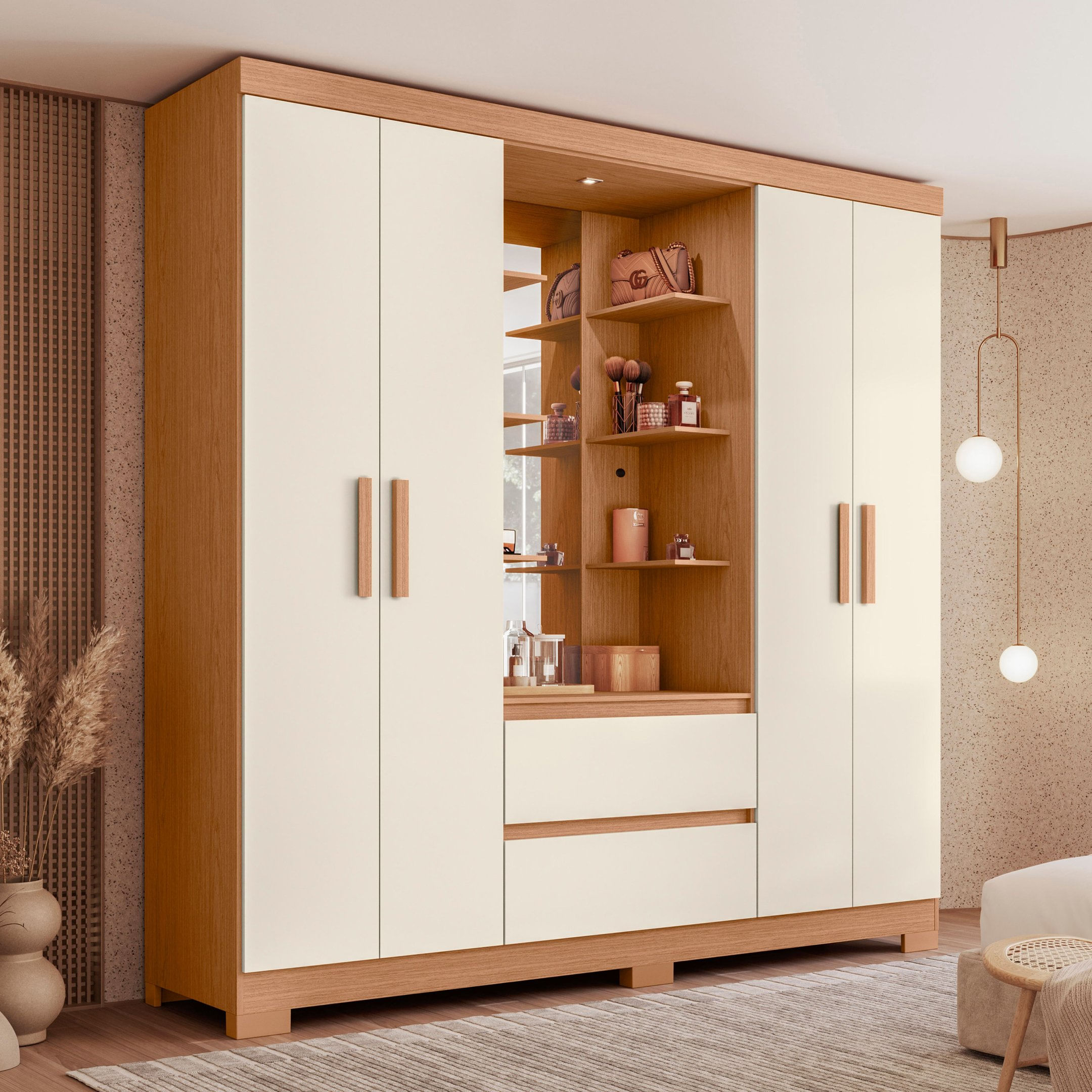 Guarda Roupa Capelinha Casal 04 Portas Olímpia Freijó/off White