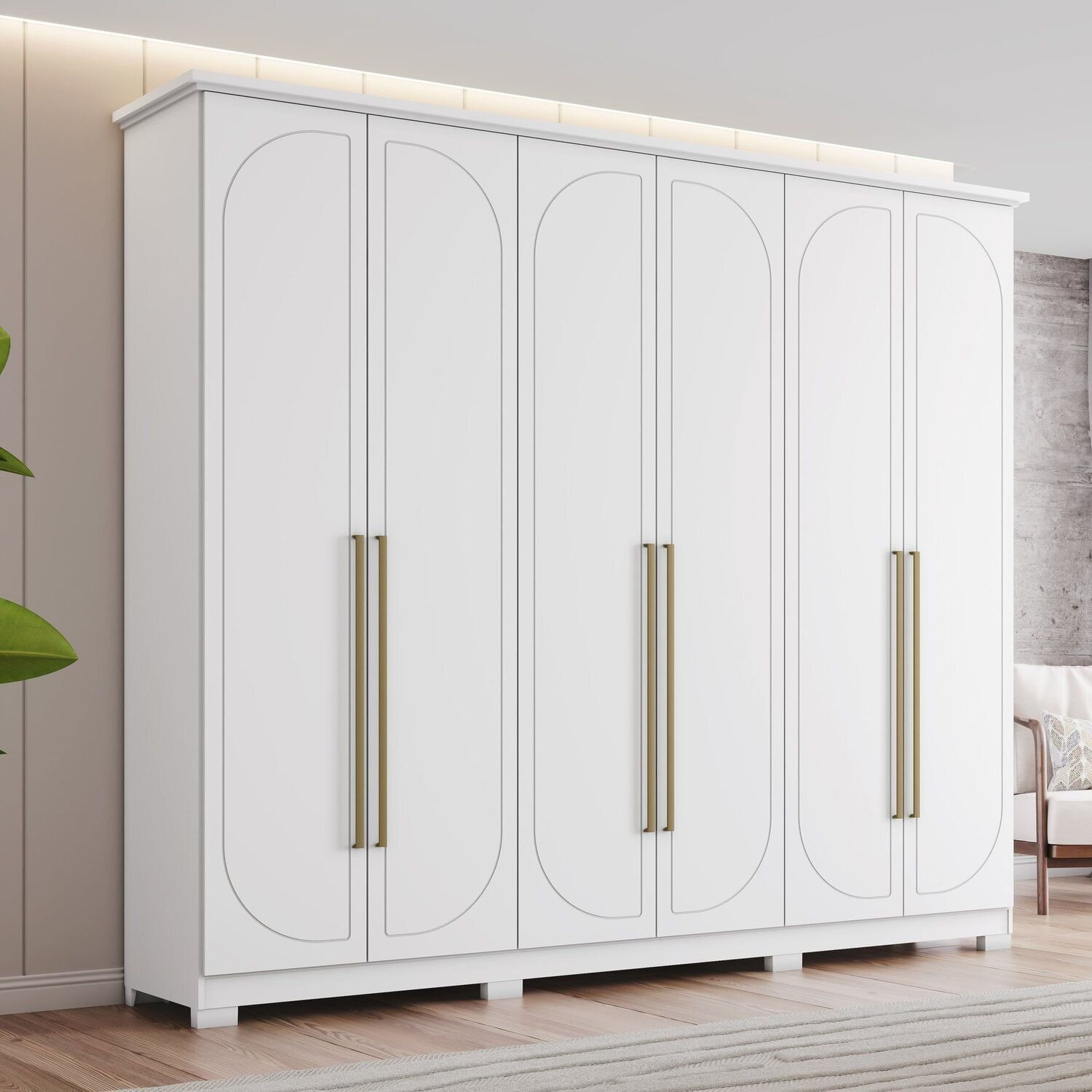 Guarda Roupa Casal Americano 6 Portas Com Amortecimento 6 Gavetas Com Usinagem Branco