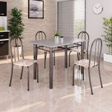 Conjunto De Mesa Tubular 100cm X 60cm Tampo Em Granito Com 4 Cadeiras Bege /prata