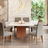 Sala De Jantar Ana 130x130cm Com 8 Cadeiras Clarice Cinamomo/offwhite/madeira/linho Grafite