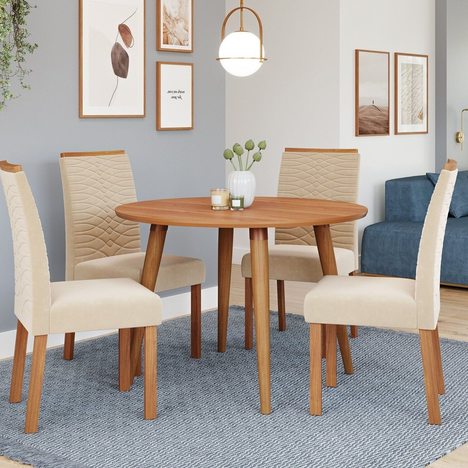 Sala De Jantar Dani Sem Vidro 109 Com 4 Cadeiras Clarice Cinamomo/madeira/nude