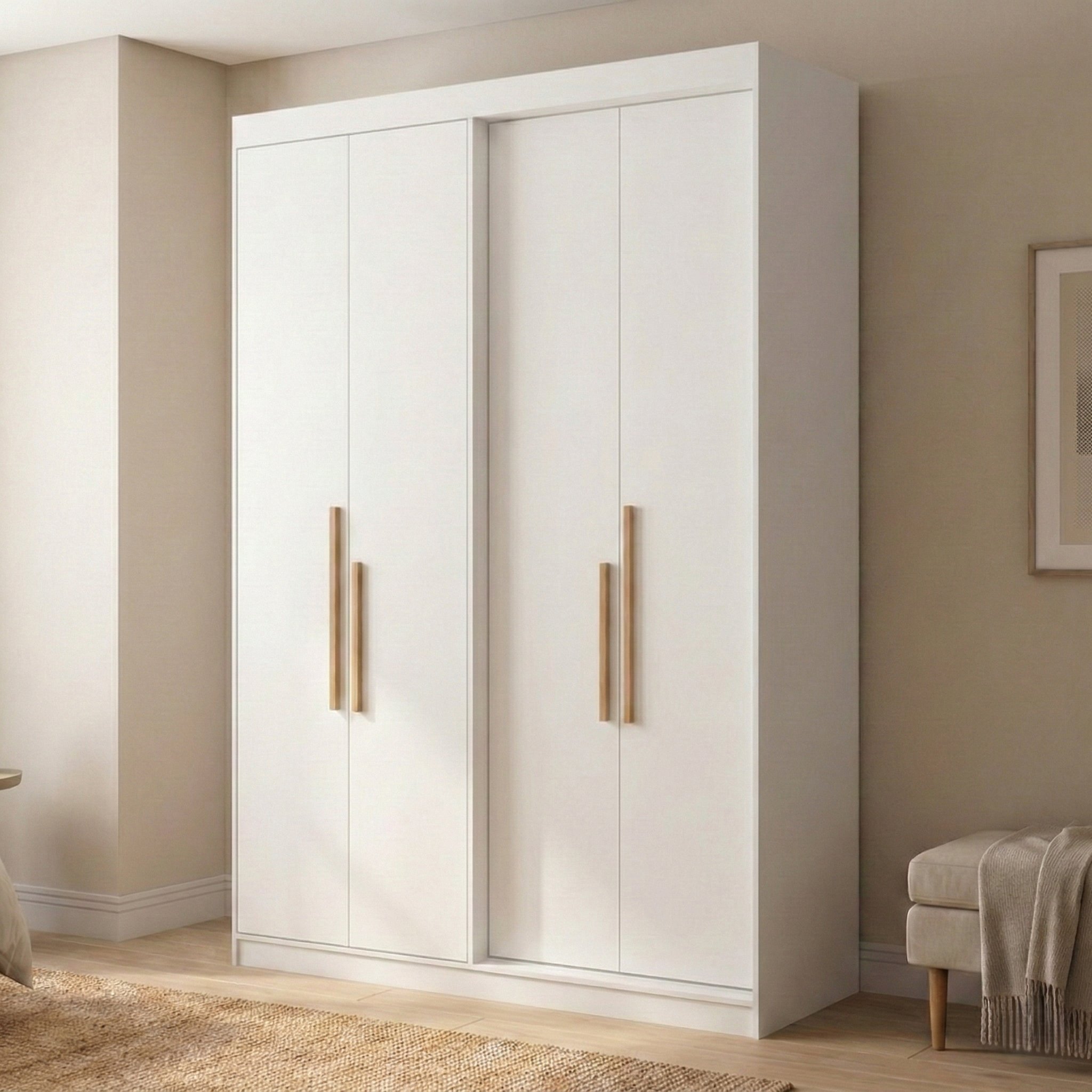Guarda Roupa Solteiro 4 Portas E 2 Gavetas 100% Mdf Manila Branco Branco Ártico