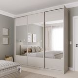 Guarda-roupa Casal 3 Portas De Correr Ripadas Com Espelho Samambaia Cabecasa Madeiramadeira Off White
