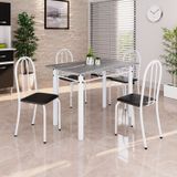 Conjunto De Mesa Tubular 100cm X 60cm Tampo Em Granito Com 4 Cadeiras Preto / Branco