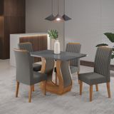 Conjunto Mesa De Jantar Retangular Amore 120x80cm Sem Vidro E 4 Cadeiras Mel/cinza Brilho/grafite
