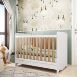 Berço Mini Cama Americano 100% Mdf 3 Em 1 Ben Branco Brilho/amêndoa