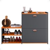 Sapateira Vertical Milano 2 Gavetas Basculantes Prateleira Porta Calçados Banquinho Hall Entrada Canto Quarto Retrô - Cinza/Cinamomo - RPM