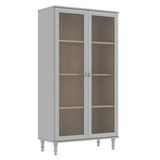Cristaleira 2 Portas Vidro Pés Madeira 151x80 Cm E957 Cinza Dtall