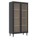 Cristaleira 2 Portas Vidro Pés Madeira 151x80 Cm E957 Preto Dtall