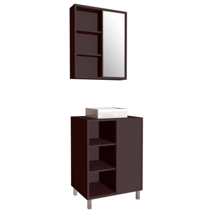 Gabinete 60 Cm Espelheira E Cuba Branca Cj7250 Grafite Faem