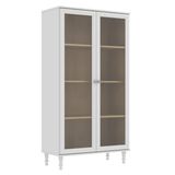 Cristaleira 2 Portas Vidro Pés Madeira 151x80 Cm E957 Branco Dtall